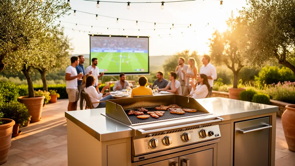Brasero plancha sur terrasse fan zone maison CDM 2026