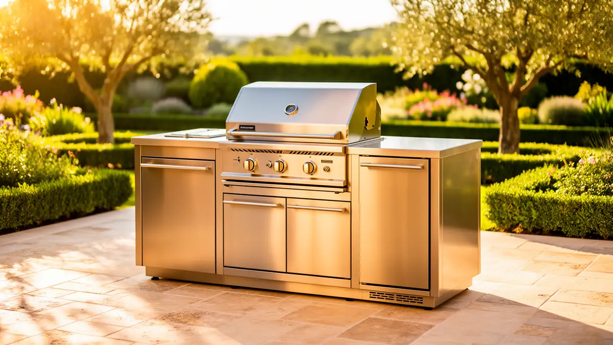 Pod Riviera BarbecueZone — cuisine extérieure inox 304 sur terrasse, alternative au béton cellulaire