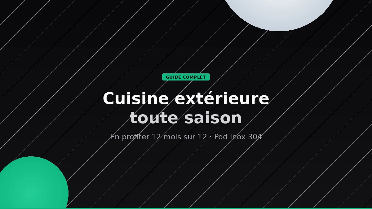 Cuisine extérieure toute saison Pod BarbecueZone — terrasse aménagée avec pod inox 304 ouvert en automne