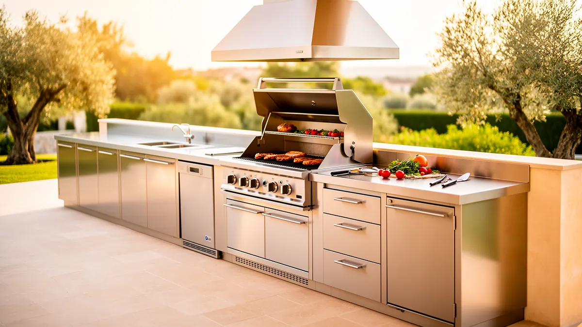 Barbecue gaz ou charbon intégré en cuisine extérieure inox 304 — BarbecueZone