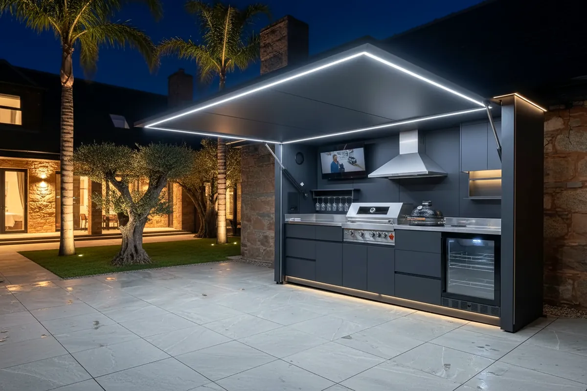 Pod Signature BarbecueZone — cuisine extérieure connectée 100 % inox 304 avec éclairage LED de nuit