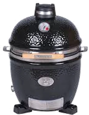 Kamado Monolith Junior 2.0 en céramique noire, grille de 33 cm, thermomètre de couvercle et bandeau inox