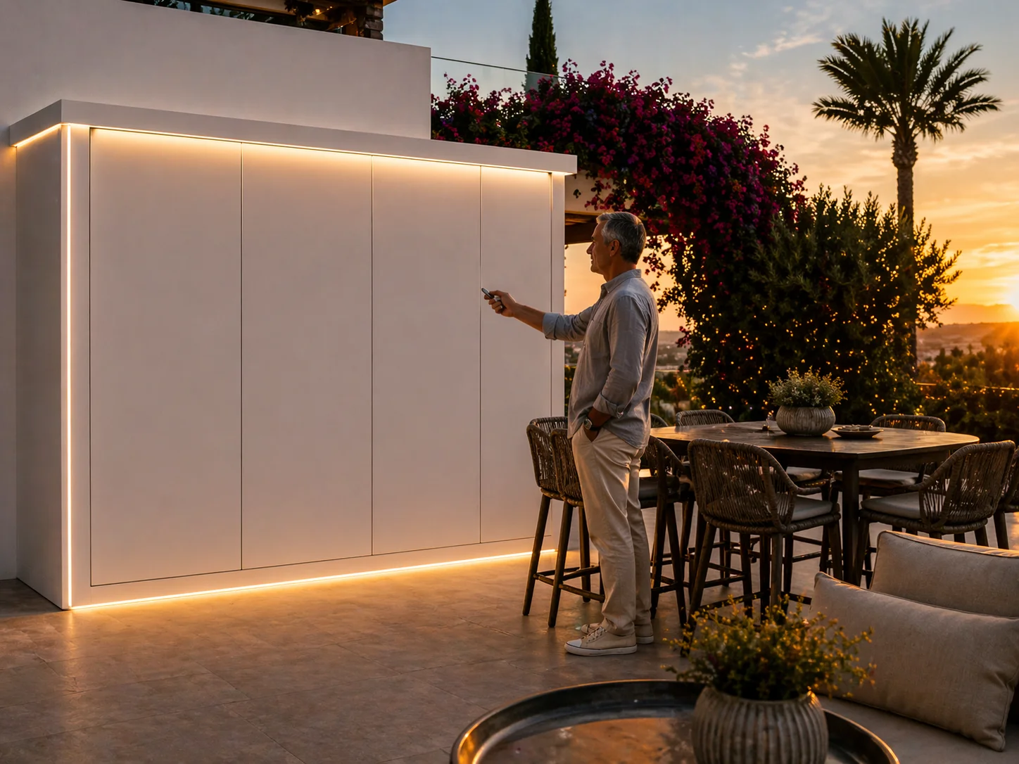 Pod Riviera fermé — abri barbecue inox 304 avec porte basculante, éclairage LED intégré