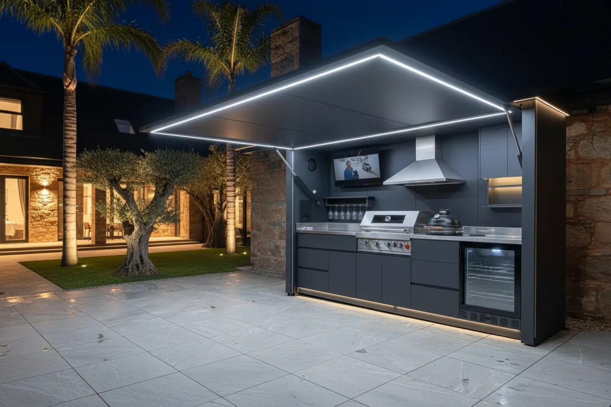 Pod BarbecueZone éclairé de nuit avec LED blanches intégrées — guide éclairage cuisines extérieures inox 304