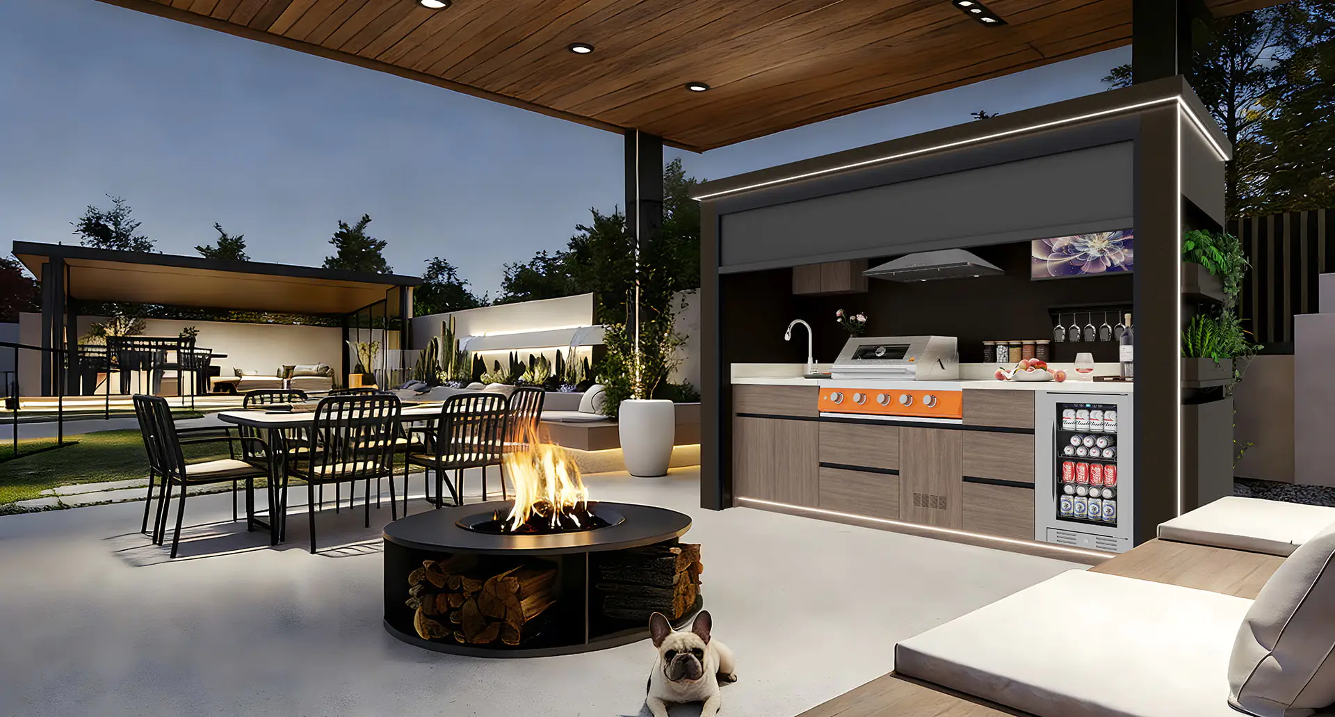 Volet roulant motorisé du Pod Signature — fermeture design compacte en inox brossé avec éclairage LED