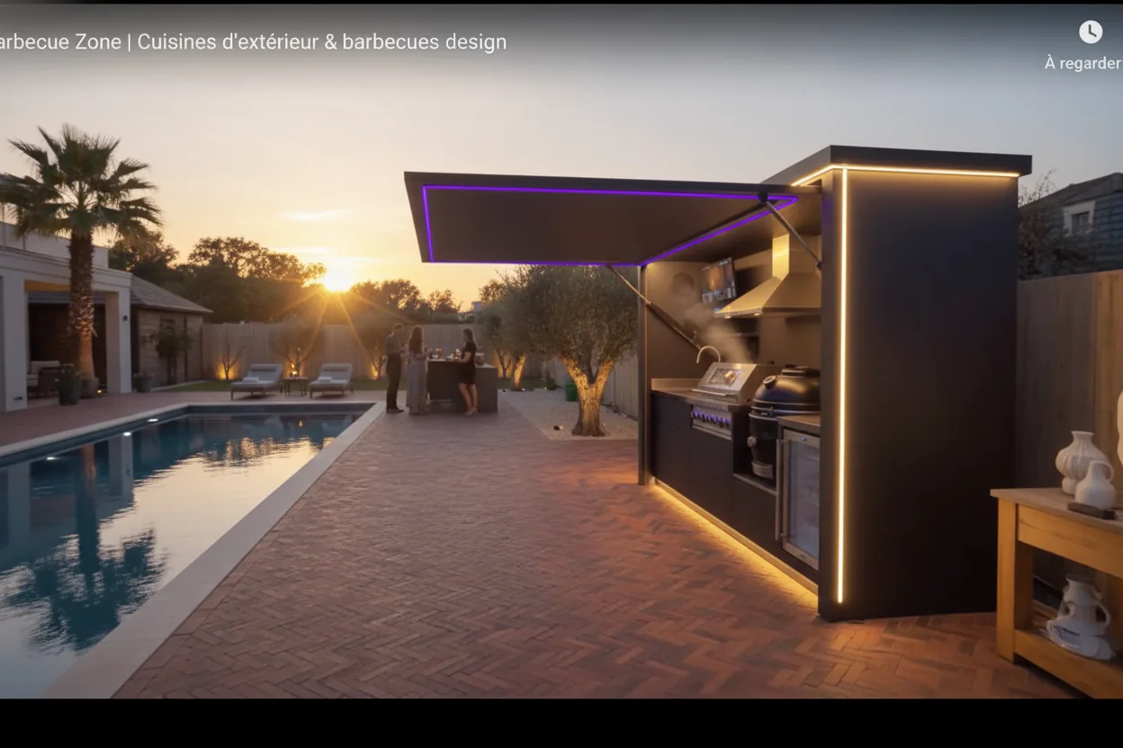 Pod Compact BarbecueZone avec flip clock, vue panoramique mer et montagne méditerranéenne